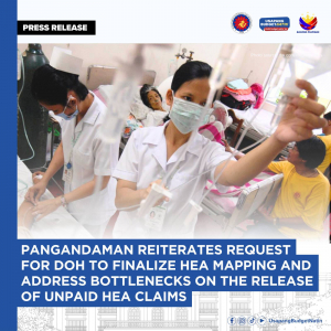 Pangandaman reiterates request for DOH to finalize HEA mapping and address bottlenecks on the release of unpaid HEA claims