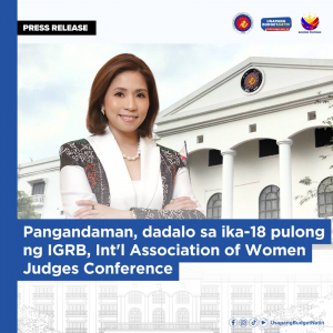 Pangandaman to attend 18th IGRB Meeting, Int'l Association of Women Judges Conference