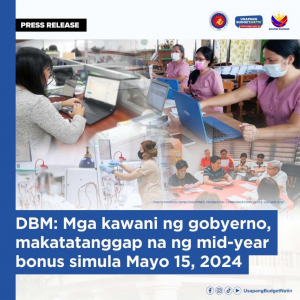 DBM: Government employees to get mid-year bonus beginning May 15, 2024