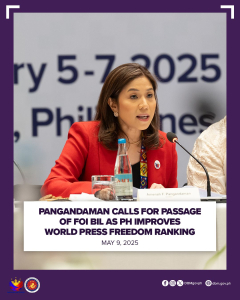 PANGANDAMAN CALLS FOR PASSAGE OF FOI BILL  AS PH IMPROVES WORLD PRESS FREEDOM RANKING 