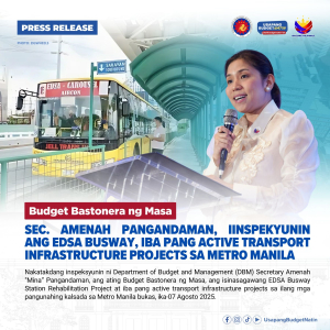 Budget Bastonera ng Masa Sec. Amenah Pangandaman, iinspekyunin ang EDSA Busway, iba pang active transport infrastructure projects sa Metro Manila