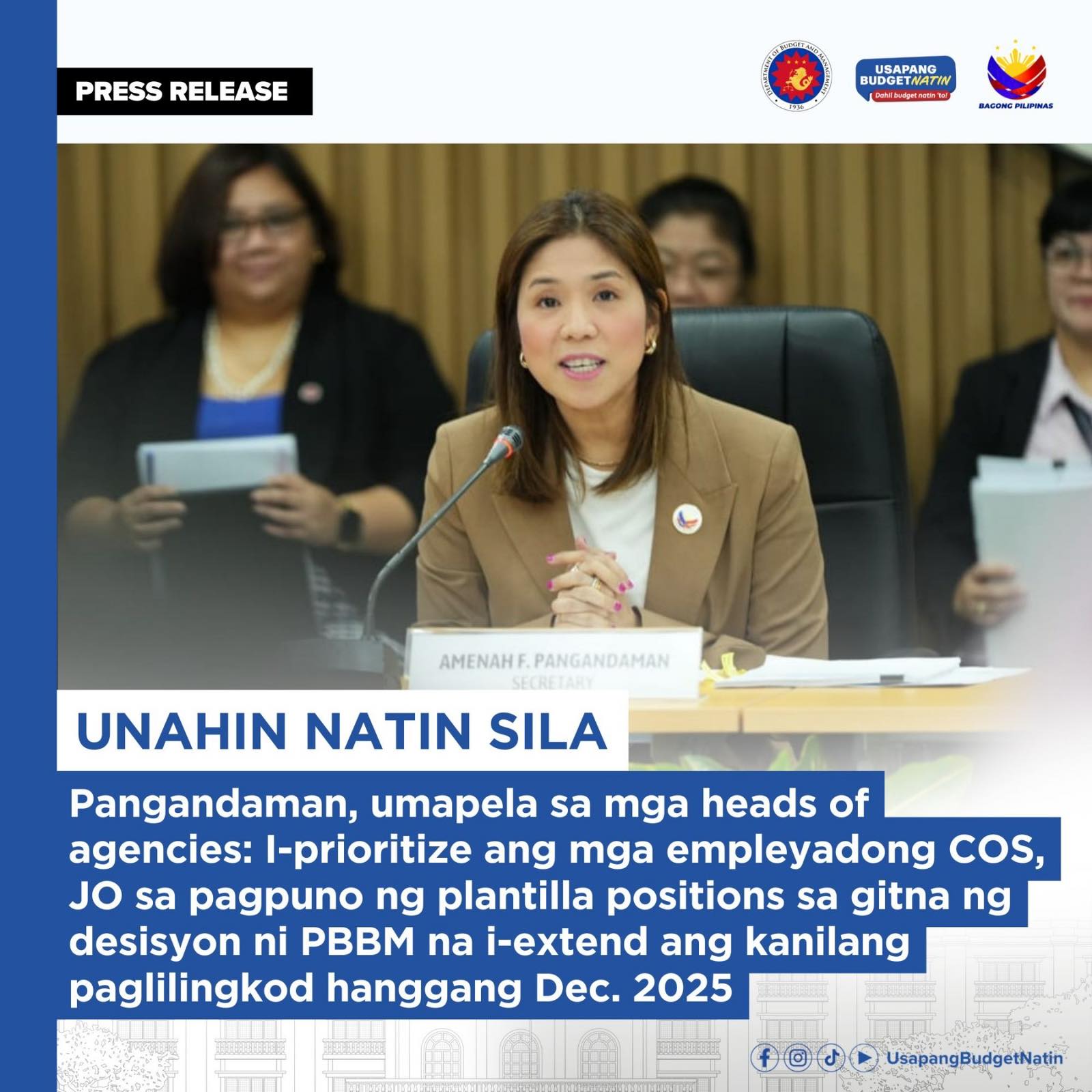 Prioritize COS, JO employees in filling plantilla positions amid PBBM’s decision to extend their engagement until Dec. 2025