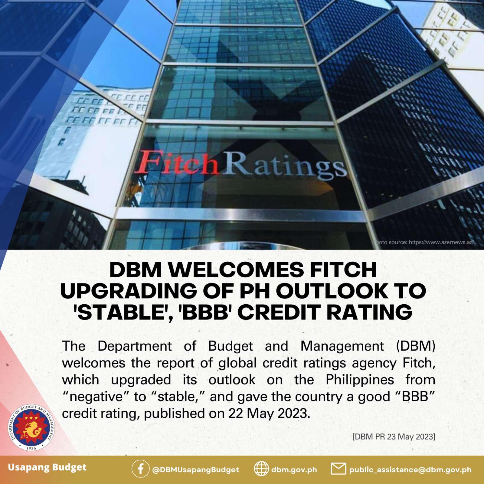 DBM Welcomes Fitch Upgrading